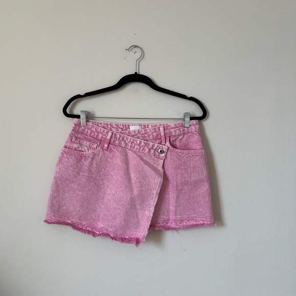 Jonathan Simkhai Cotton Malta Denim Wrap Mini Skirt in Flamingo Pink Size 28 - Picture 3 of 10